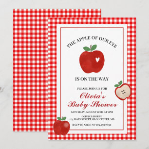 Äpple i vårt öga rött gingham Baby Shower Inbjudningar