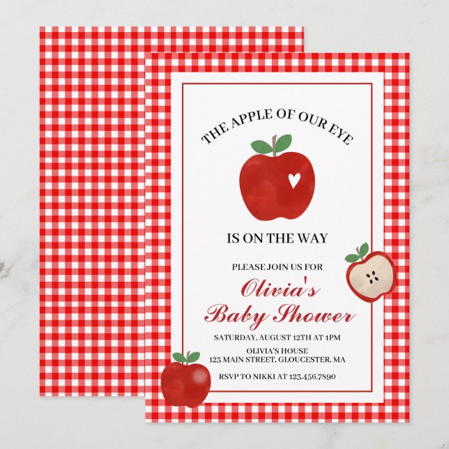 Äpple i vårt öga rött gingham Baby Shower Inbjudningar (Fram/baksida)