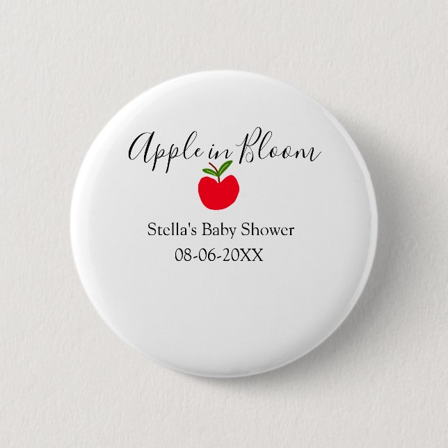 Apple in bloom baby shower red apple name date  knapp (Framsida)