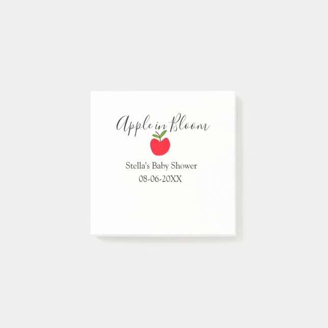 Apple in bloom baby shower red apple name date  post-it block (Framsida)