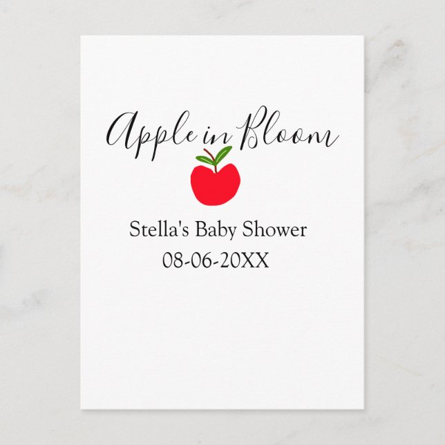 Apple in bloom baby shower red apple name date  vykort (Framsida)