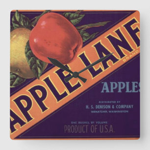 Apple Lane Brand Låda-etikett Fyrkantig Klocka