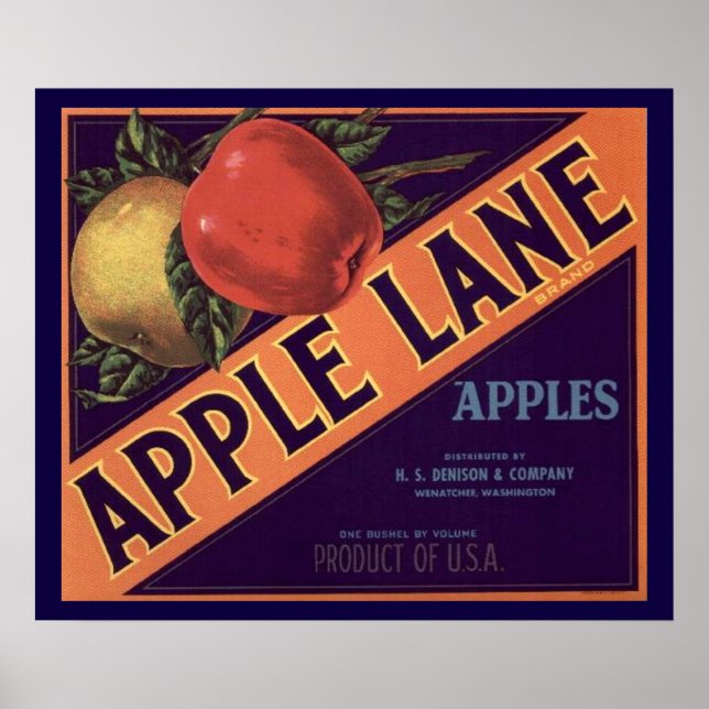 Apple Lane Brand Låda-etikett Poster (Framsidan)