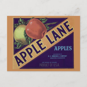 "Apple Lane"-vykort för frukt-Låda-etikett Vykort
