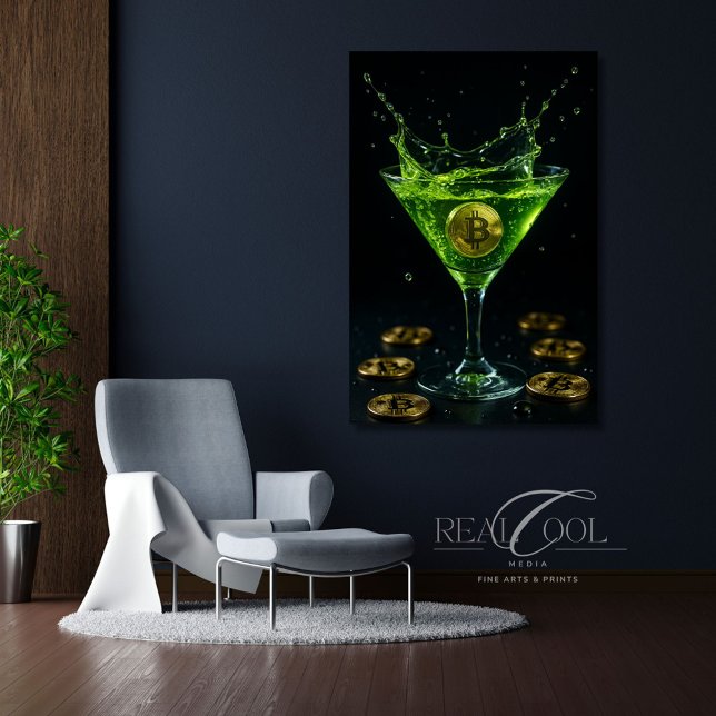 Äpple Martini Glass med Flytande Bitcoin Art Art Canvastryck (Skapare uppladdad)