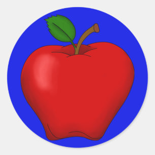 Äpple med blå bakgrundsrund etikett