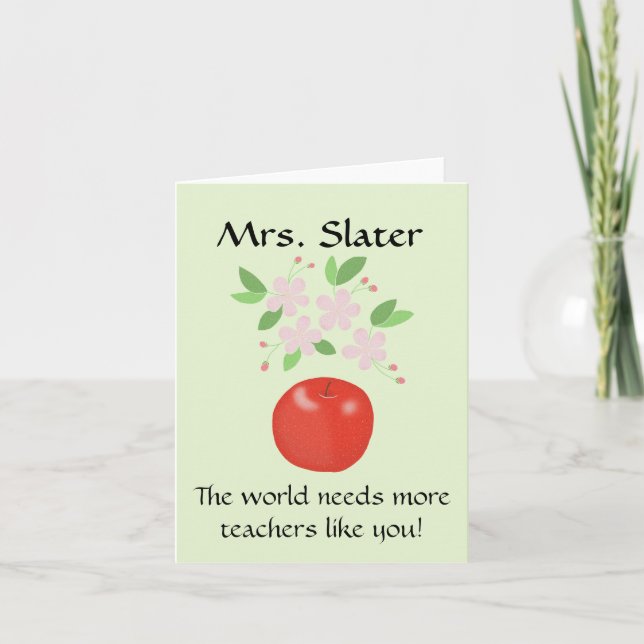 Apple med Flowers Editable Teacher-uppskattning Tack Kort (Framsida)