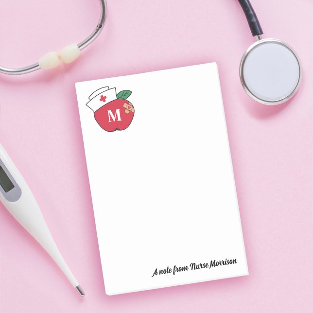 Apple Monogram A Anteckning från Cute School Nurse Post-it Block (Skapare uppladdad)