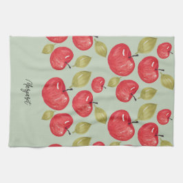Apple Mönster Watercolor Hand-målat Monogram Kökshandduk