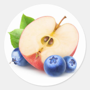 Äpple och blåbär runt klistermärke