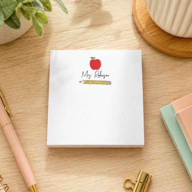 Äpple och penna Personlig lärare Post-it Block (Apple and Pencil Personalized Teacher Post-it Notes)
