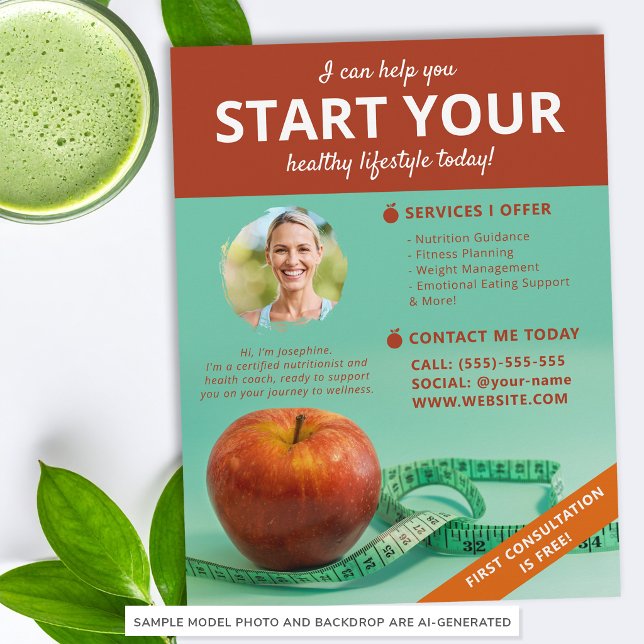Äpple Och Tejp Dietist Nutritionist Hälsocoach Reklamblad (Skapare uppladdad)