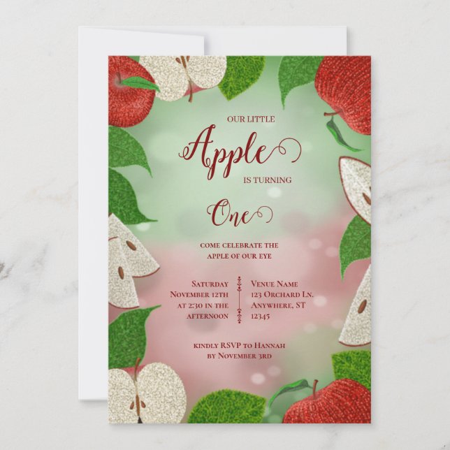 Apple of My Eye First Birthday Invitation Julkort (Framsida)