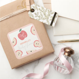 Apple of my Eye Pink Girl Baby Shower Fyrkantigt Klistermärke