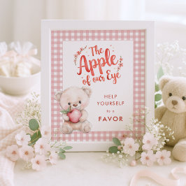 Apple of Öga Gingham Baby Shower Favor Sign Poster