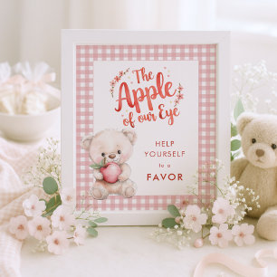 Apple of Öga Gingham Baby Shower Favor Sign Poster