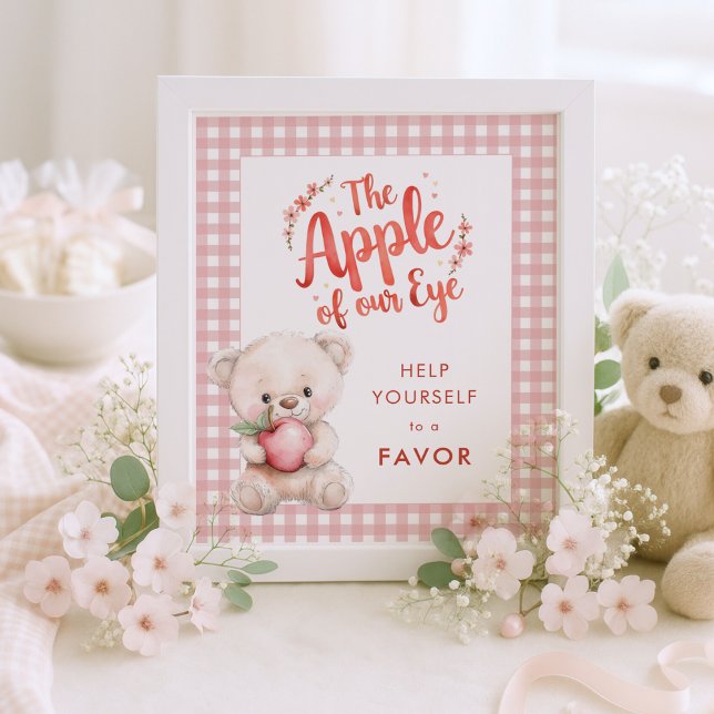 Apple of Öga Gingham Baby Shower Favor Sign Poster (Skapare uppladdad)