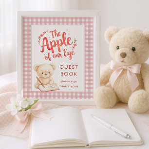 Apple of Öga Gingham Sign Guest Bok Baby Shower Poster