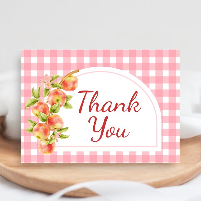 Apple of Our Eye Gingham Baby Shower Tack Kort (Apple Baby Shower Thank you Card)