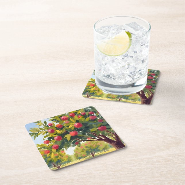 Apple Orchard Autumn Fall Watercolor Underlägg Papper Kvadrat (Insitu)