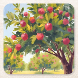 Apple Orchard Autumn Fall Watercolor Underlägg Papper Kvadrat