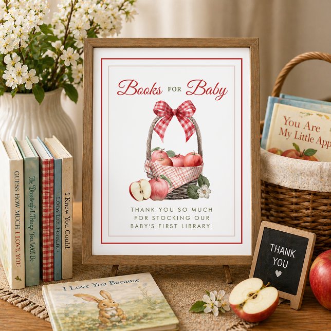 Apple Orchard Böcker för Baby Shower Skylt (Books For Baby Table Setup)