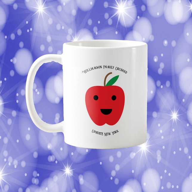 Apple Orchard Kawaii Red Personalize Kaffemugg (A mug with a cute apple and text you can personalize!)
