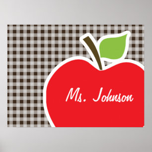 Äpple på Bistre Brown Gingham Poster