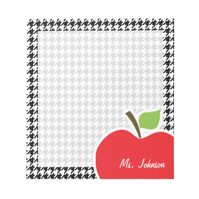 Apple på Black & White Houndstooth Anteckningsblock (Framsida)