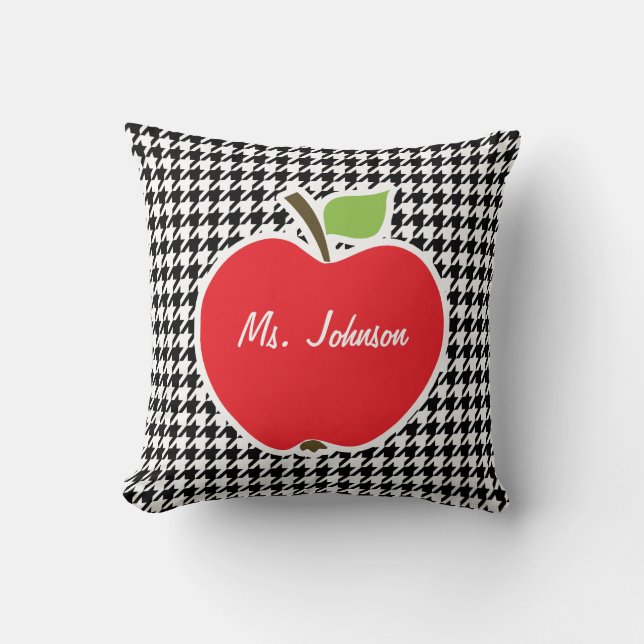 Apple på Black & White Houndstooth Kudde (Framsida)