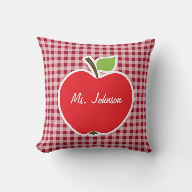 Äpple på Carmine Red Gingham Kudde (Framsida)