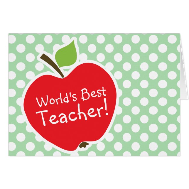 Äpple på Celadon Grönt Polka dots Hälsningskort (Framsidan Horizontal)