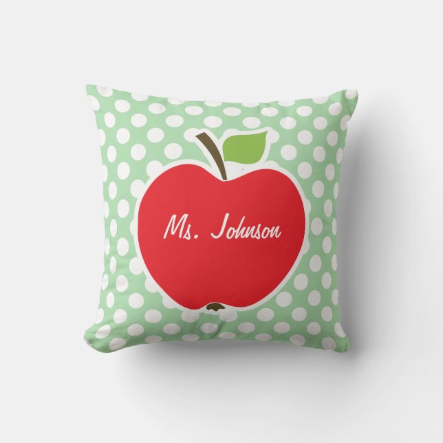 Äpple på Celadon Grönt Polka dots Kudde (Framsida)