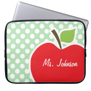 Äpple på Celadon Grönt Polka dots Laptop Fodral