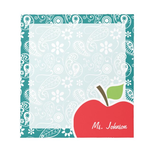 Apple på Mörk Cyan Paisley Anteckningsblock (Framsida)