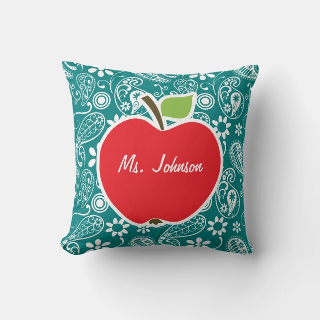 Apple på Mörk Cyan Paisley Kudde (Framsida)