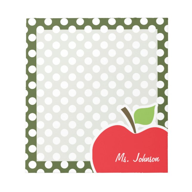Äpple på Mörk Moss Grönt Polka dots Anteckningsblock (Framsida)