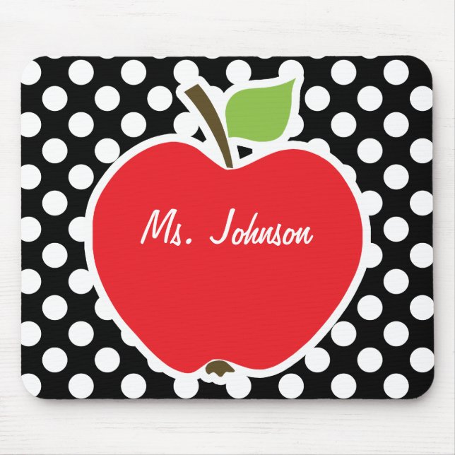 Äpple på svart och vitt Polka dots Musmatta (Framsidan)