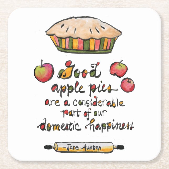Apple Paj Baking Jane Austen Quote Underlägg Papper Kvadrat (Framsidan)