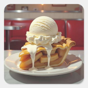 Äpple Paj och Vanilla Ice Cream i Middag Fyrkantigt Klistermärke
