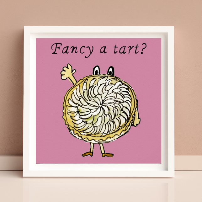 Apple paj tecknad Finare a Tart-citat Poster (Fancy a tart Funny baking joke watercolor apple pie cartoon poster)