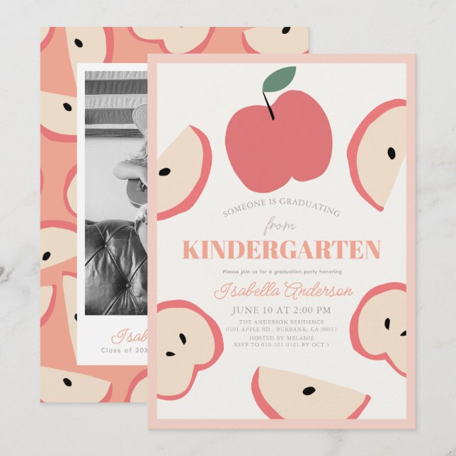 Apple Photo Rosa Girl Girl Kindergarten Studenten Inbjudningar (Fram/baksida)