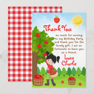 Apple Picking Black Hair Girl Birthday Tack I Inbjudningar