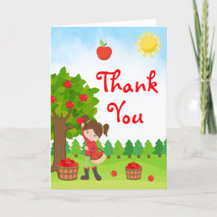 Apple Picking Brown Hair Girl Birthday Tack C Kort