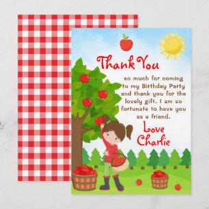 Apple Picking Brown Hair Girl Birthday Tack I Inbjudningar