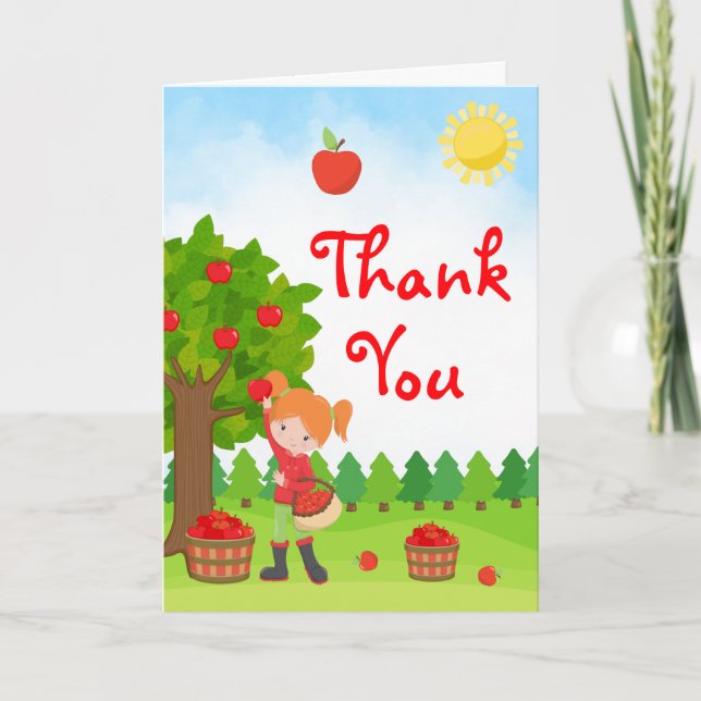 Apple Picking Red Hair Girl Birthday Tack Car (Framsida)
