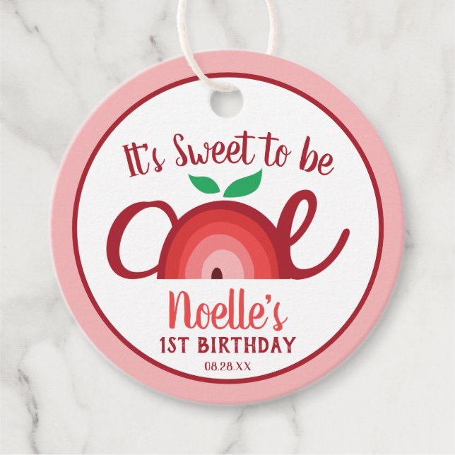 Apple Rainbow, söt att vara en, första födelsedage Gåvor Etiketter (Framsida)