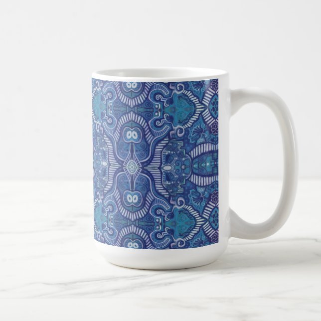 Apple Rand Bohemian Boho Arabesque Mönster Blue Kaffemugg (Höger)