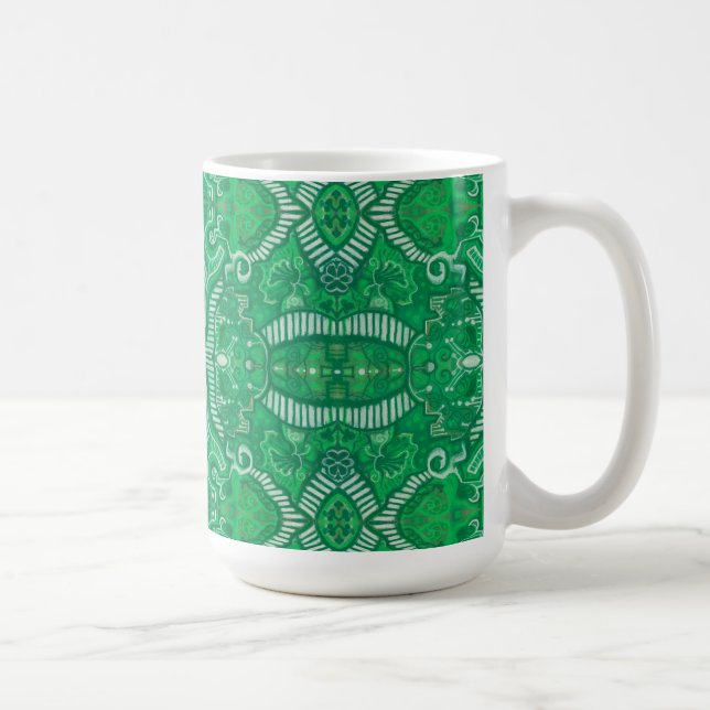 Apple Rand Bohemian Boho Arabesque Mönster Grönt Kaffemugg (Höger)