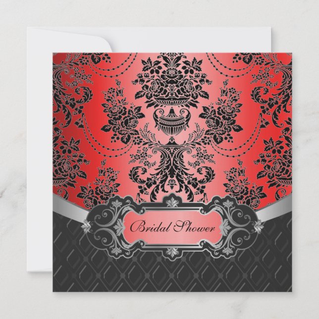 Apple Red & Black Damask Inbjudningskort för möhip (Framsida)